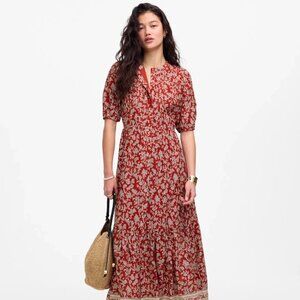 NWT Madewell Pintucked Puff-Sleeve Midi Dress in Floral Size 4 Small Retail $148